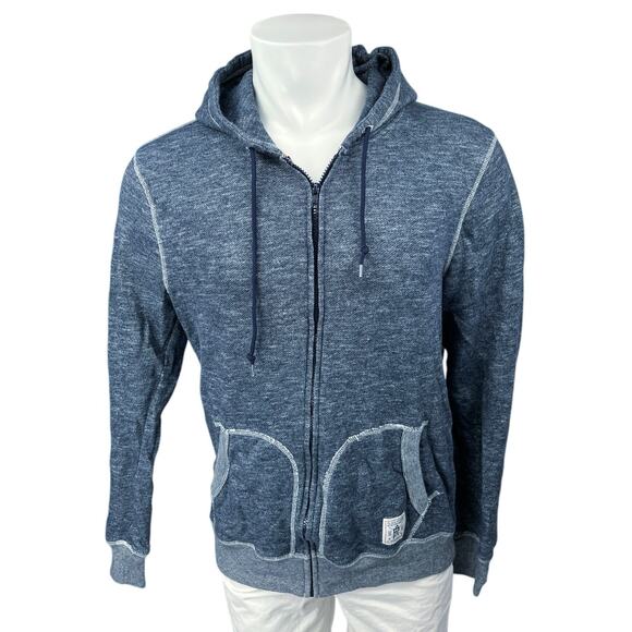 Flag & Anthem Men's Blue Knit Long Sleeve Zip Up Hooded Hoodie Sweatshirt Size L - Picture 1 of 3